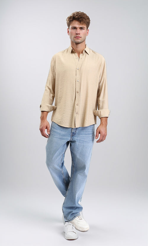 R210823 - Textured Long Sleeves Comfy Shirt - Dark Beige