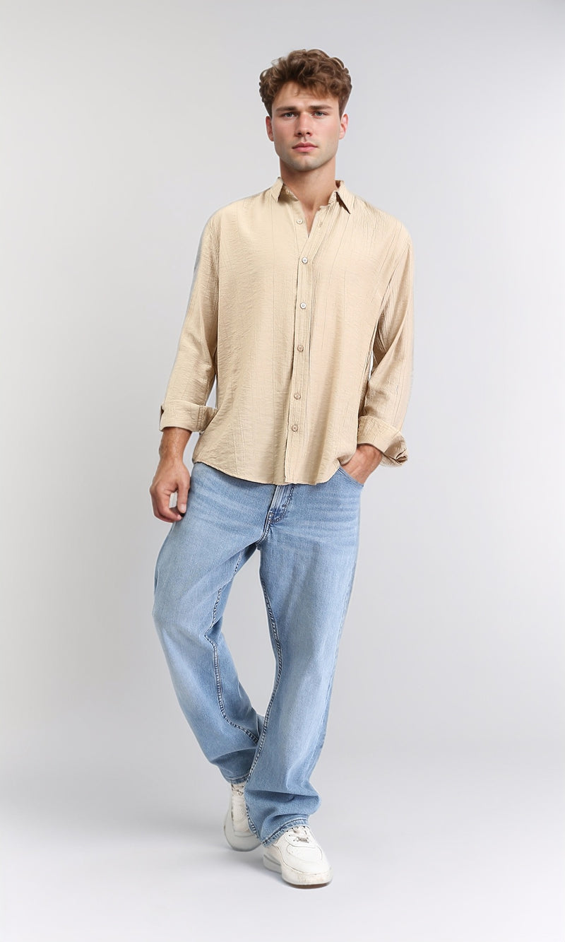 R210823 - Textured Long Sleeves Comfy Shirt - Dark Beige