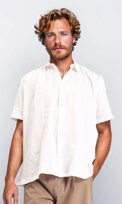 R210824 - Short Sleeves Regular Summer Shirt - Off-White