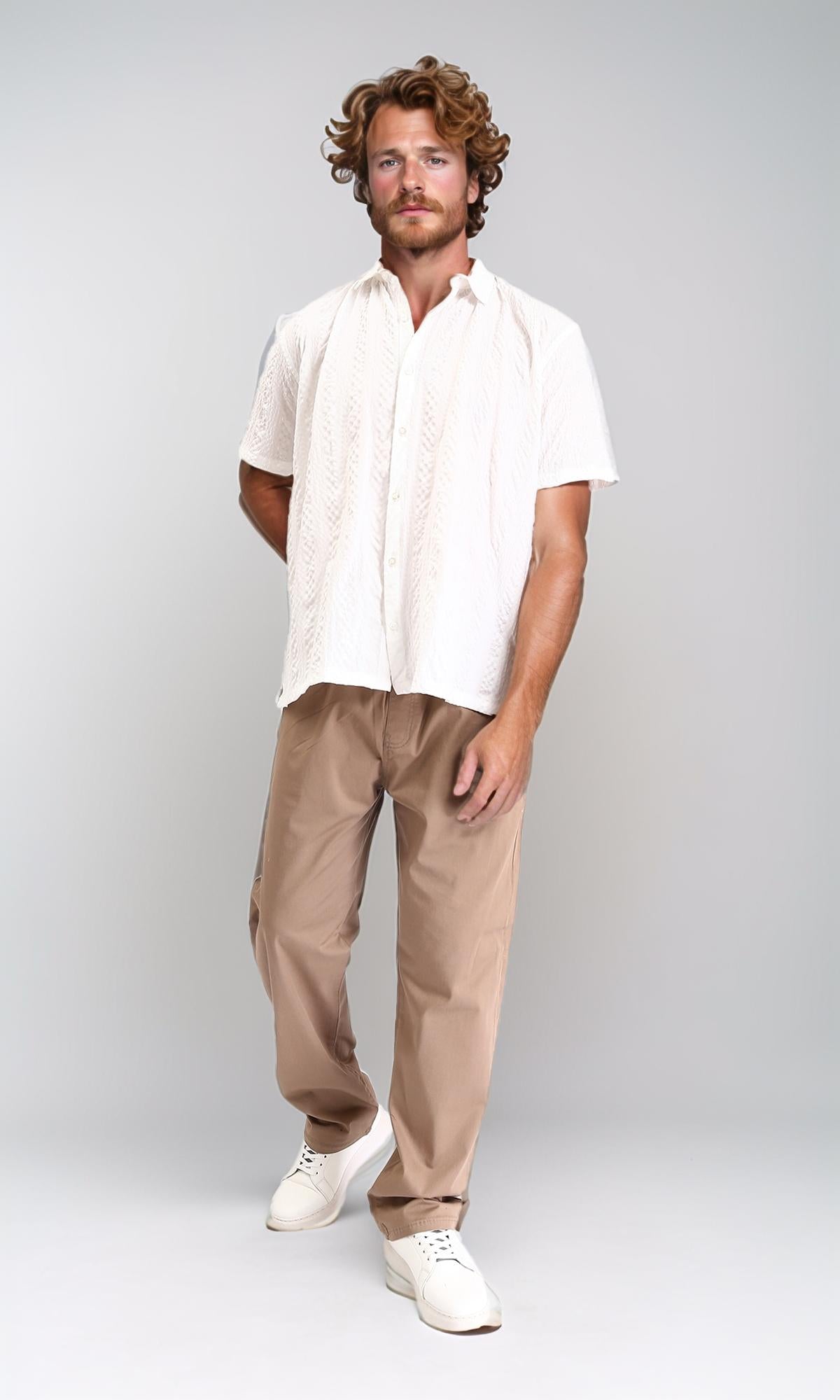 R210824 - Short Sleeves Regular Summer Shirt - Off-White