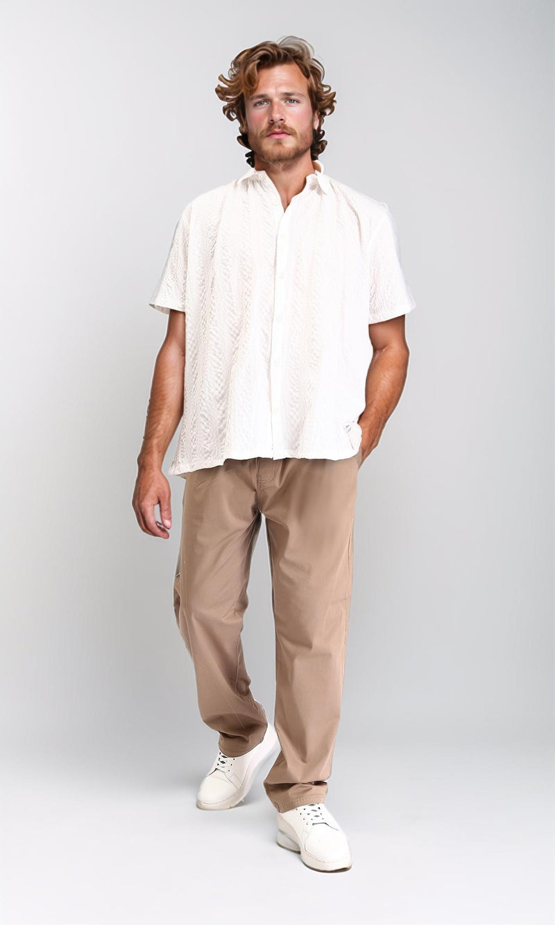 R210824 - Short Sleeves Regular Summer Shirt - Off-White