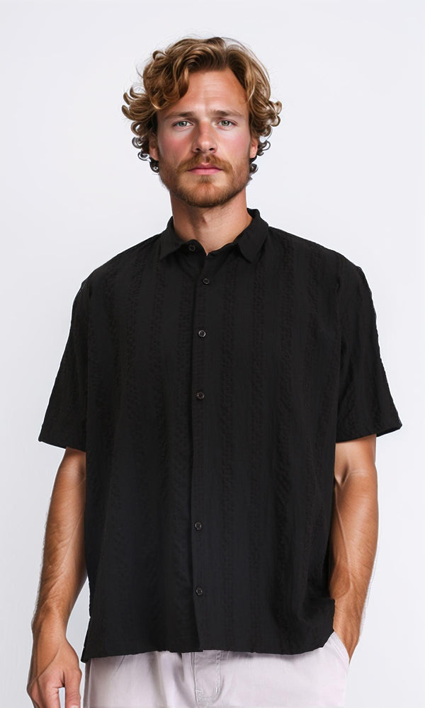R210825 - Short Sleeves Regular Summer Shirt - Black
