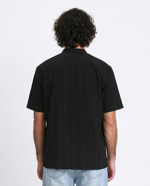 Ravin | Textured Stripe Relaxed Fit Short Sleeve Shirt - Black - R210825