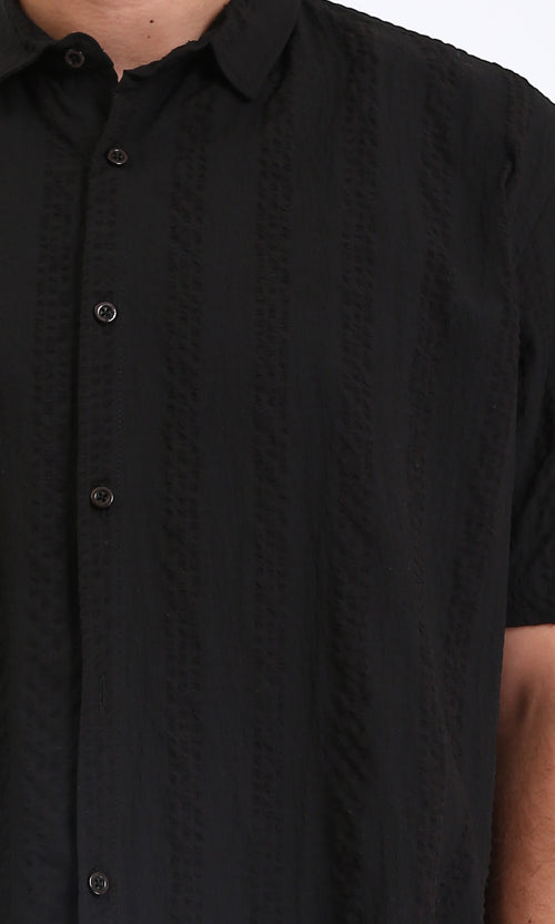 R210825 - Short Sleeves Regular Summer Shirt - Black