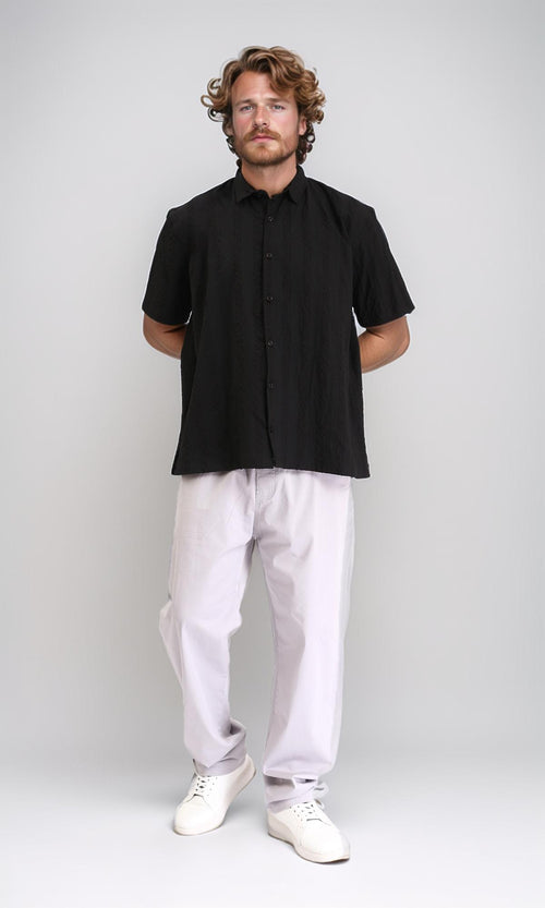 R210825 - Short Sleeves Regular Summer Shirt - Black