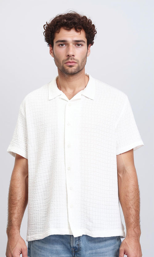 Self Pattern Short Sleeves Summer Shirt - White