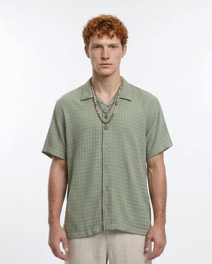 Men's Sage Green Textured Seersucker Resort Shirt