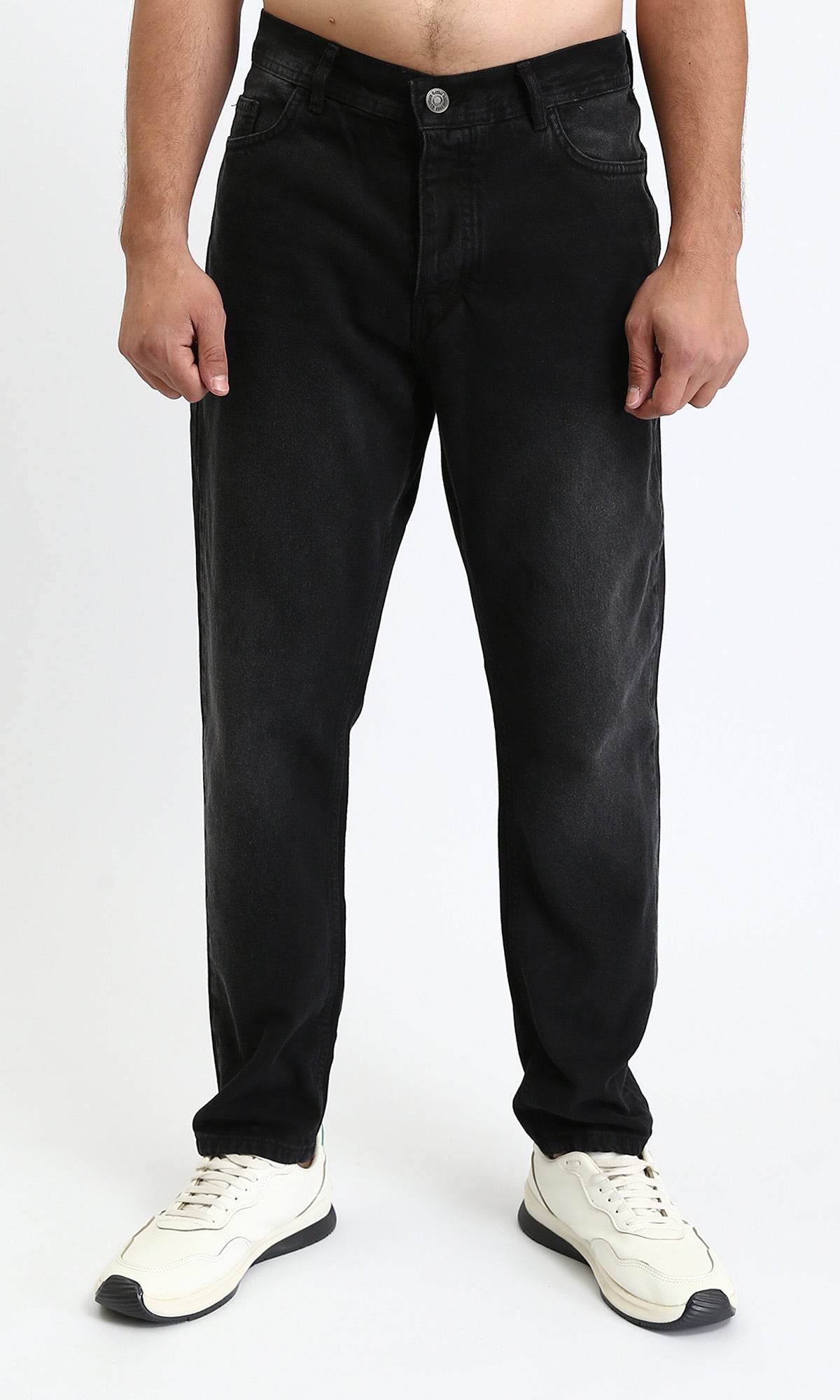 Straight Leg Solid Jeans with Front Wash - Black