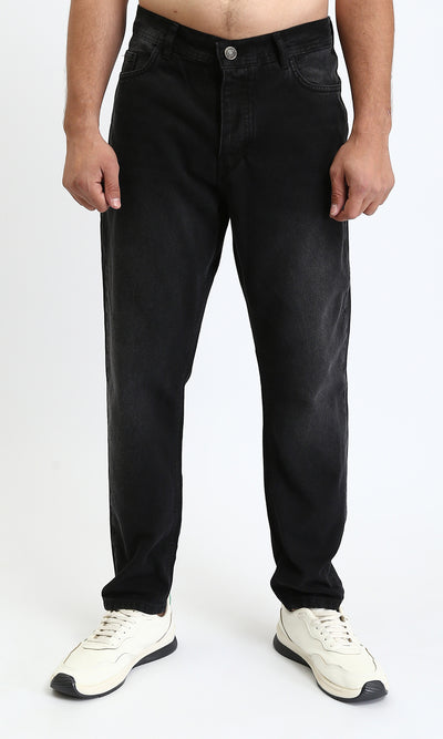 Straight Leg Solid Jeans with Front Wash - Black