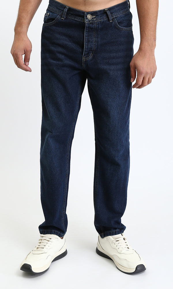 R210838 - Straight Leg Solid Jeans with Front Wash - Navy Blue