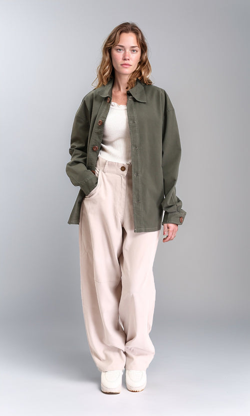 R210923 - Buttons Down Long Sleeves Solid Jacket - Dark Khaki