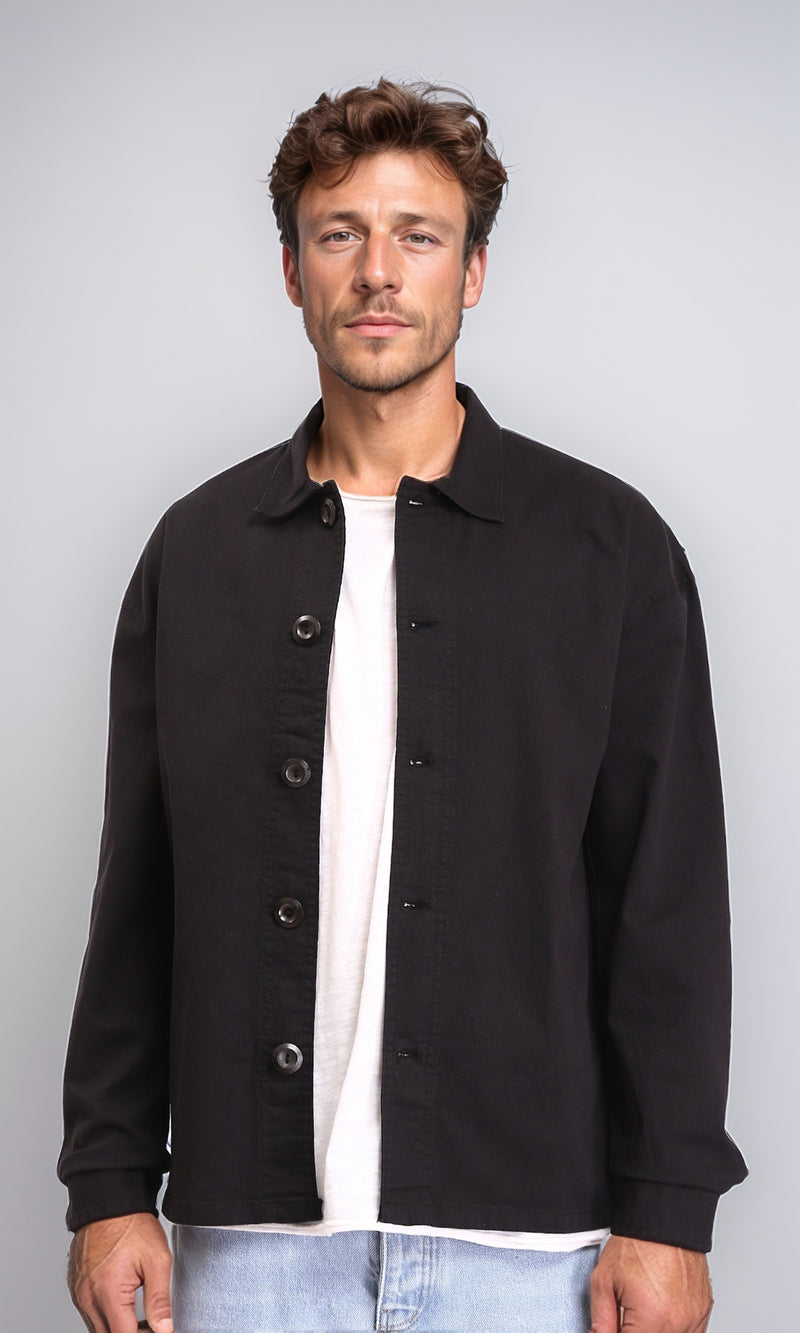 R210924 - Buttons Down Long Sleeves Solid Jacket - Black