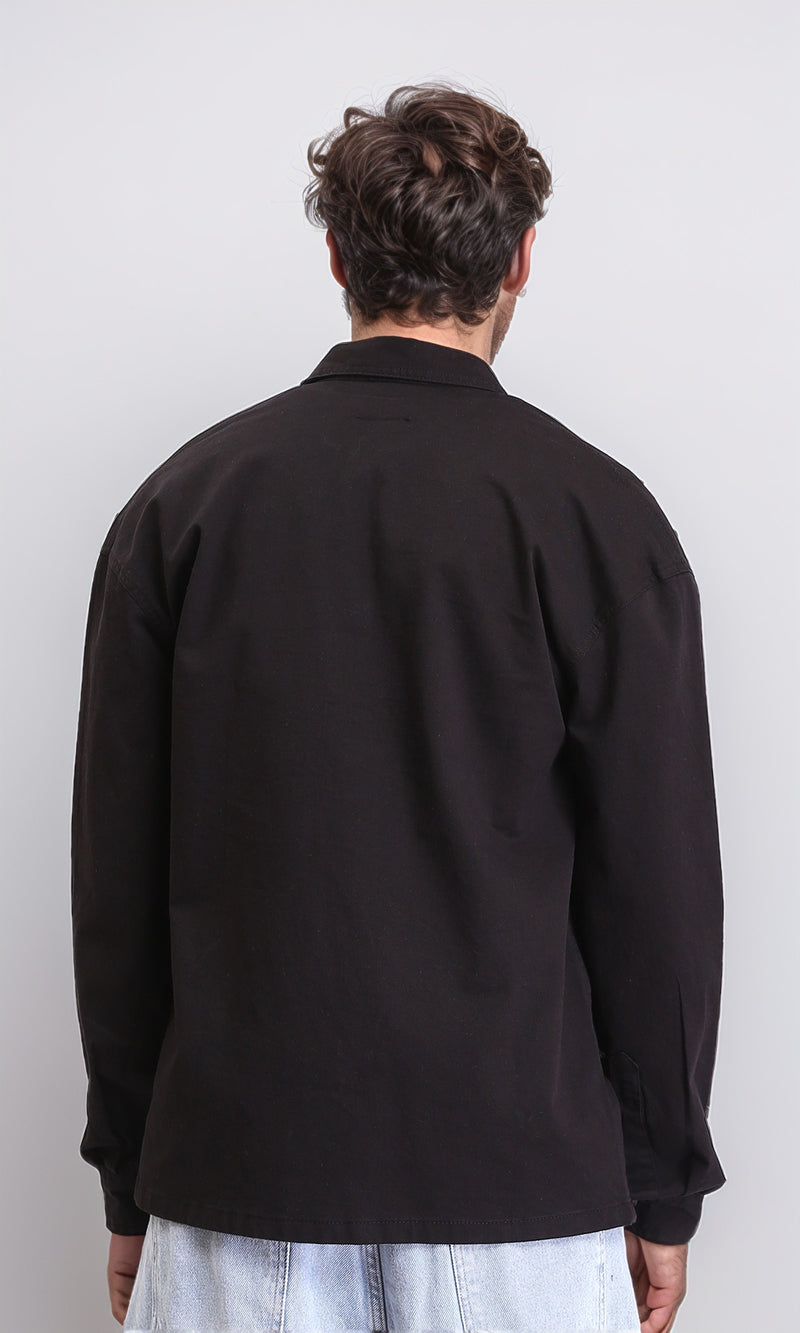 R210924 - Buttons Down Long Sleeves Solid Jacket - Black