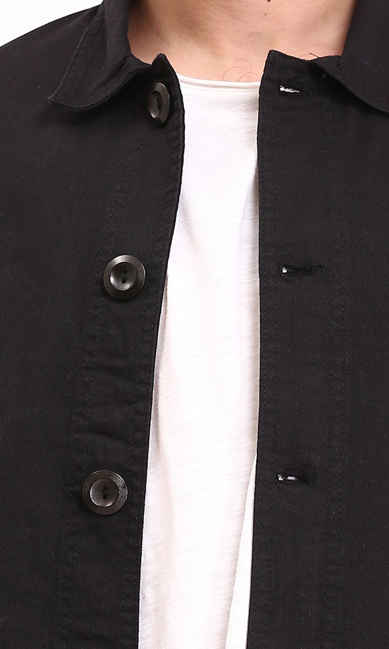 R210924 - Buttons Down Long Sleeves Solid Jacket - Black