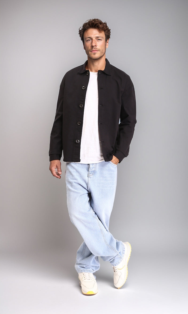 R210924 - Buttons Down Long Sleeves Solid Jacket - Black