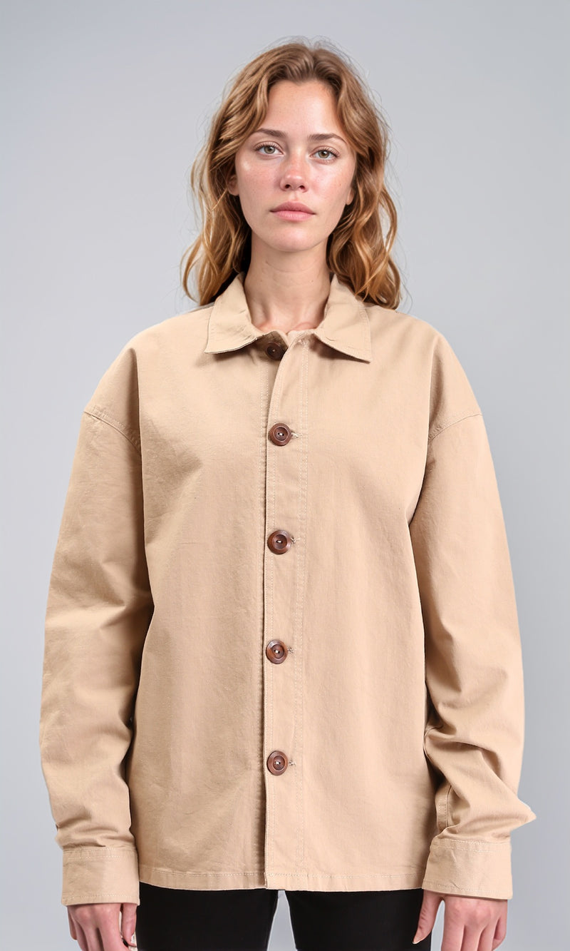 R210925 - Buttons Down Long Sleeves Solid Jacket - Dark Beige