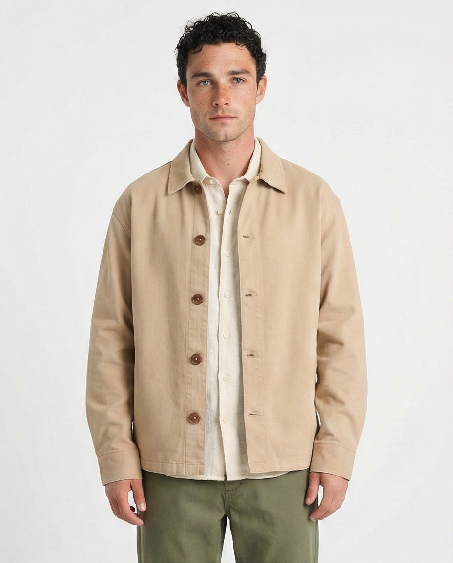 Buttons Down Long Sleeves Solid Jacket - Dark Beige