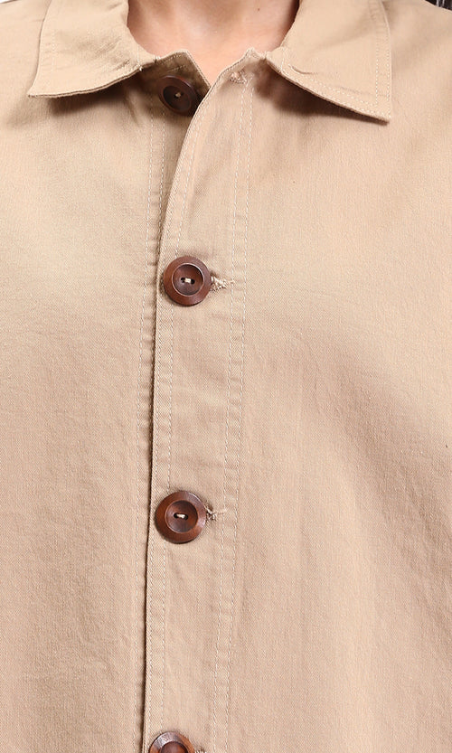 R210925 - Buttons Down Long Sleeves Solid Jacket - Dark Beige