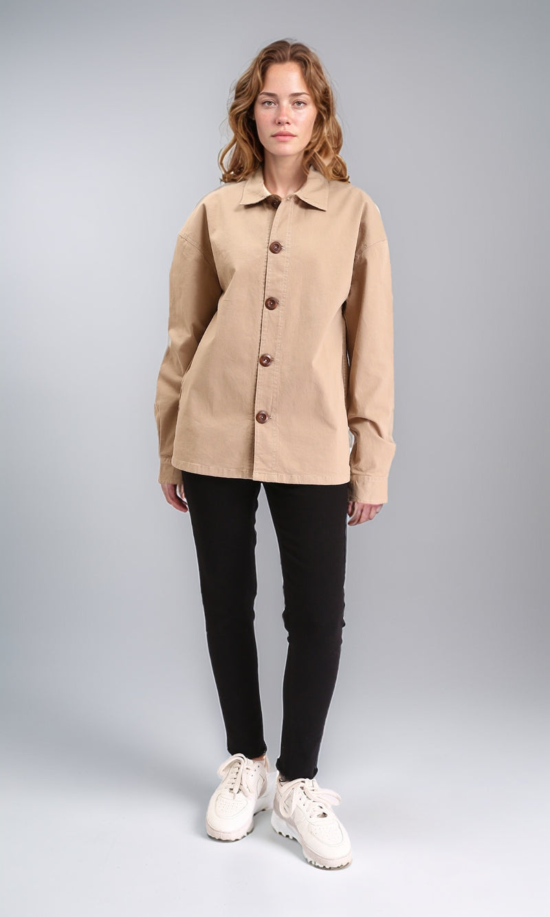 R210925 - Buttons Down Long Sleeves Solid Jacket - Dark Beige
