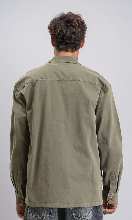 R210926 - Solid Casual Jacket with Multi-Pockets - Dark Olive