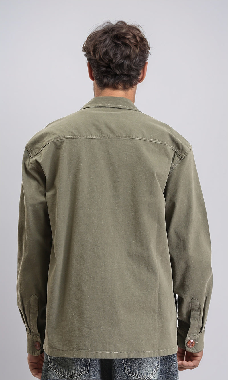 R210926 - Solid Casual Jacket with Multi-Pockets - Dark Olive