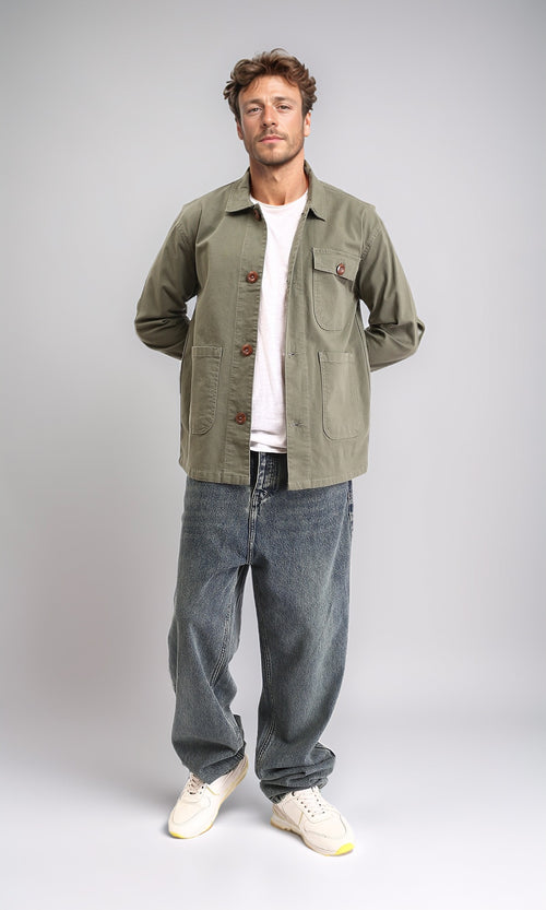 R210926 - Solid Casual Jacket with Multi-Pockets - Dark Olive