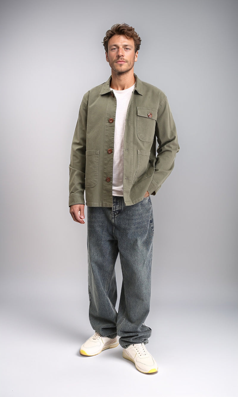 R210926 - Solid Casual Jacket with Multi-Pockets - Dark Olive