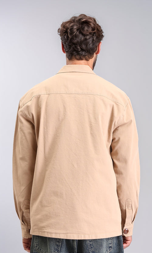 R210928 - Solid Casual Jacket with Multi-Pockets - Dark Beige