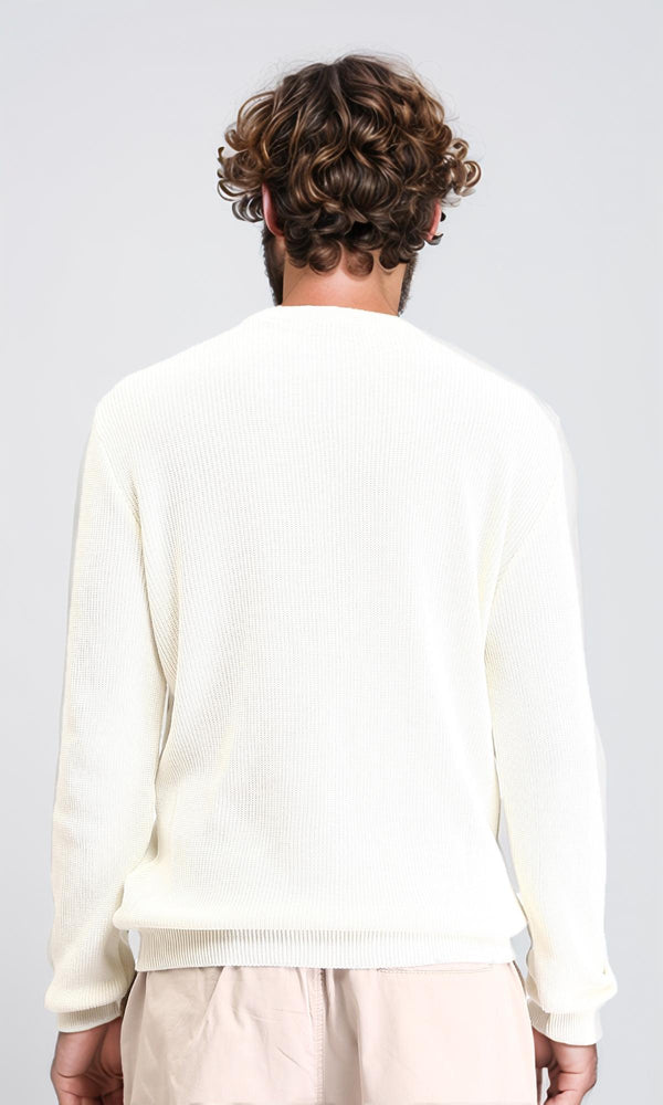 R210929 - Ribbed Round Neck Slip On Pullover - Off-White