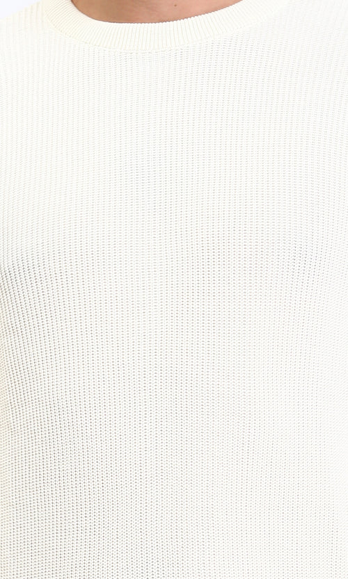 R210929 - Ribbed Round Neck Slip On Pullover - Off-White