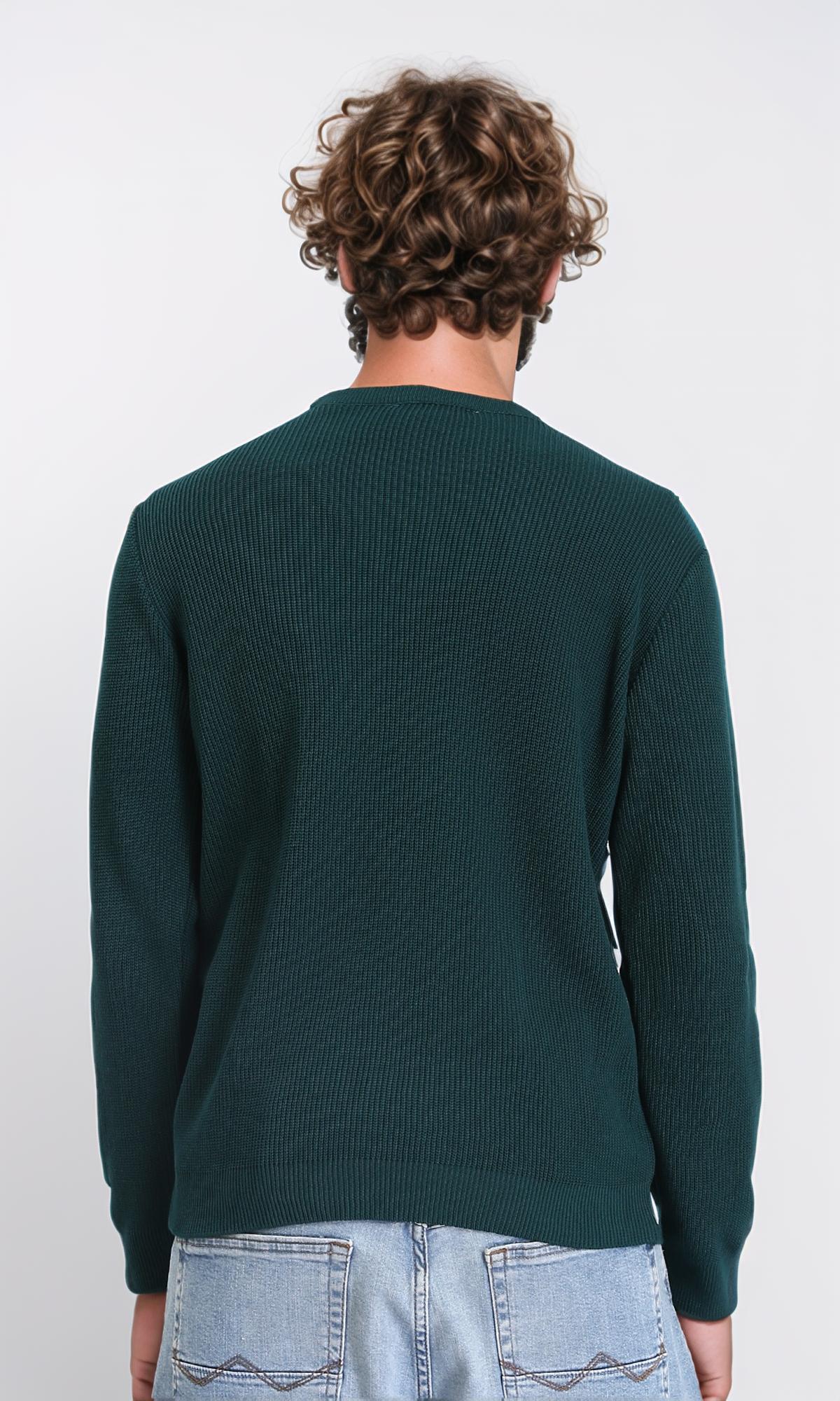 R210930 - Ribbed Round Neck Slip On Pullover - Forest Green