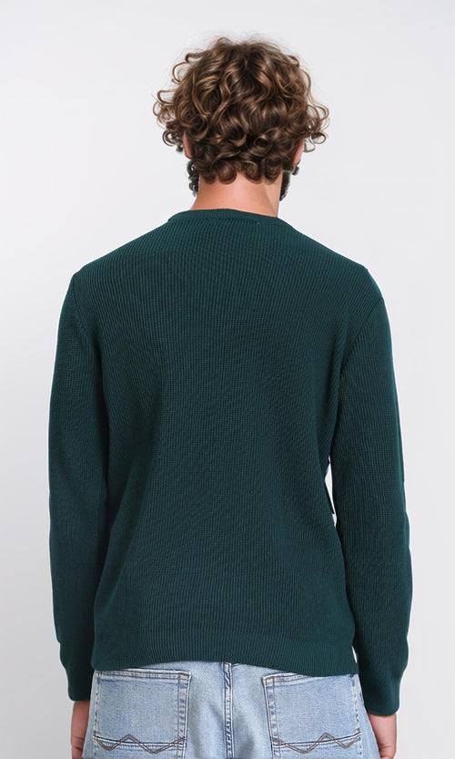 R210930 - Ribbed Round Neck Slip On Pullover - Forest Green