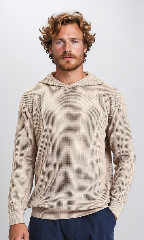Long Sleeves Winter Knitted Hoodie - Light Coffee