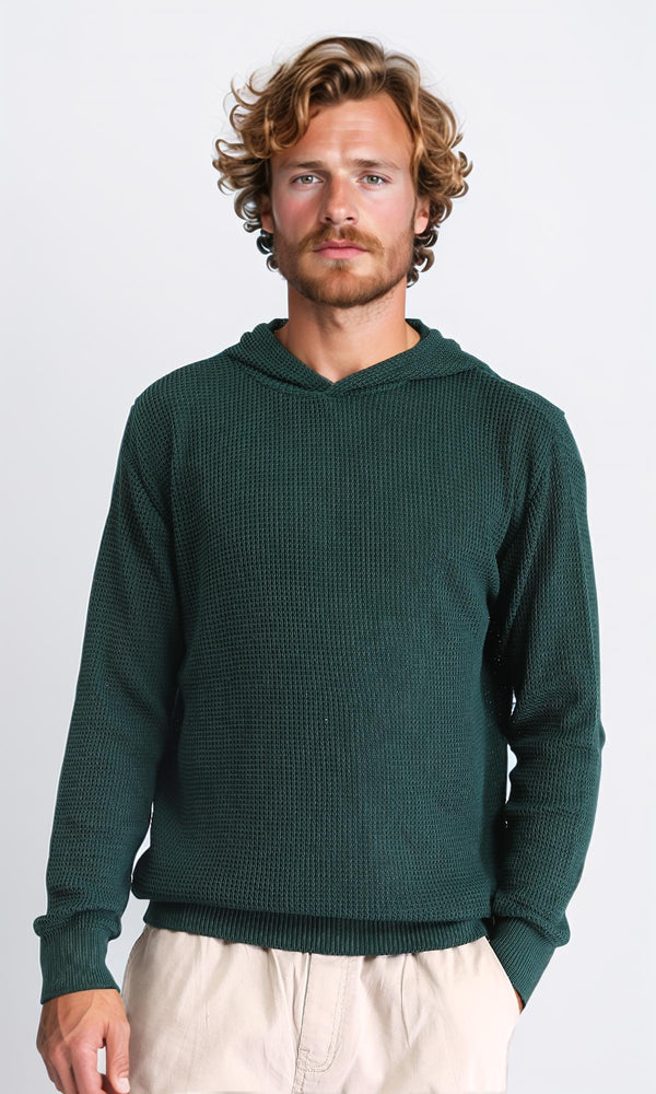 R210932 - Long Sleeves Winter Knitted Hoodie - Forest Green