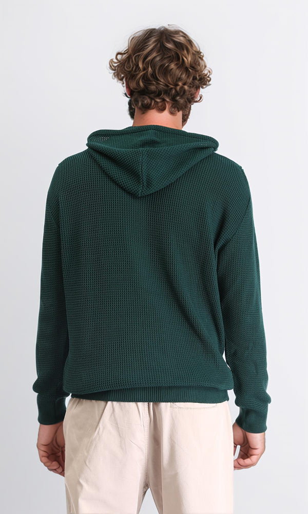 R210932 - Long Sleeves Winter Knitted Hoodie - Forest Green