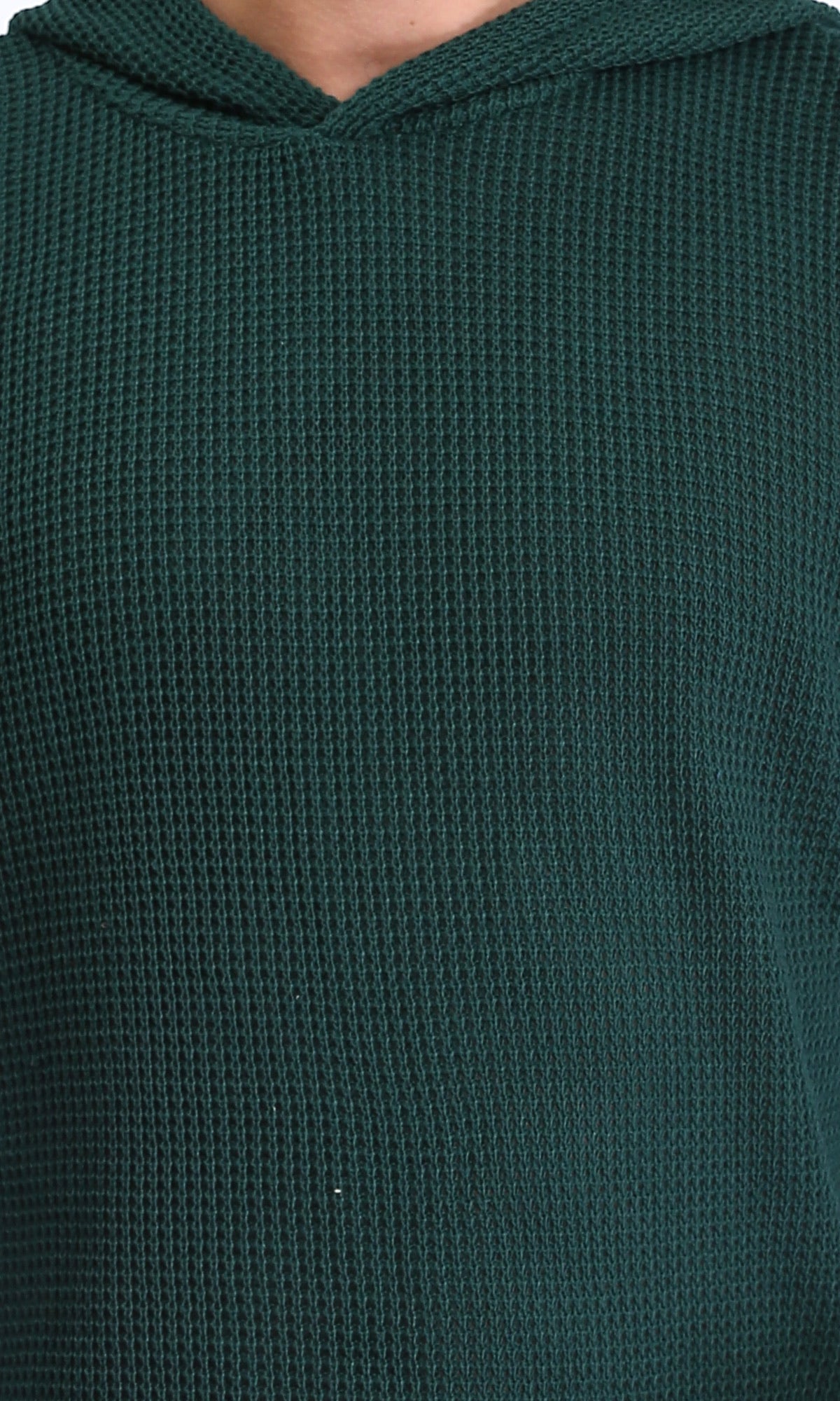 R210932 - Long Sleeves Winter Knitted Hoodie - Forest Green