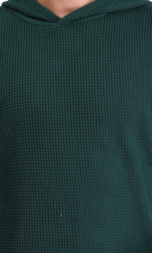 R210932 - Long Sleeves Winter Knitted Hoodie - Forest Green