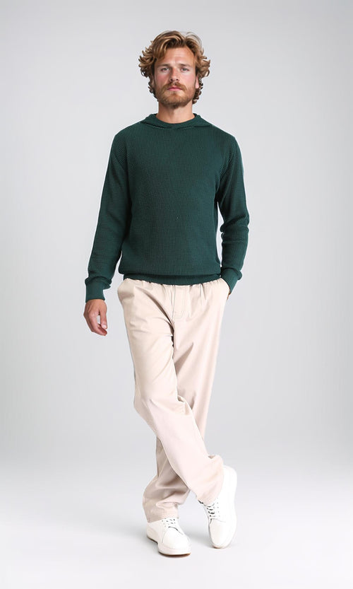 R210932 - Long Sleeves Winter Knitted Hoodie - Forest Green