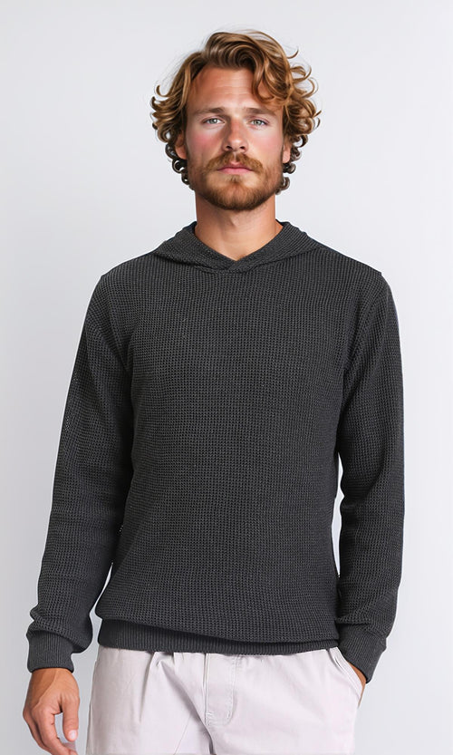Long Sleeves Winter Knitted Hoodie - Charcoal Grey