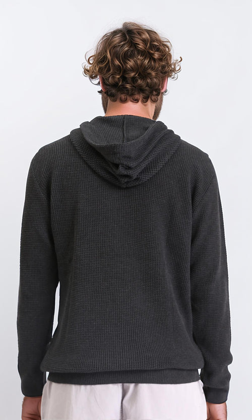 R210933 - Long Sleeves Winter Knitted Hoodie - Charcoal Grey