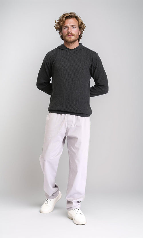 R210933 - Long Sleeves Winter Knitted Hoodie - Charcoal Grey