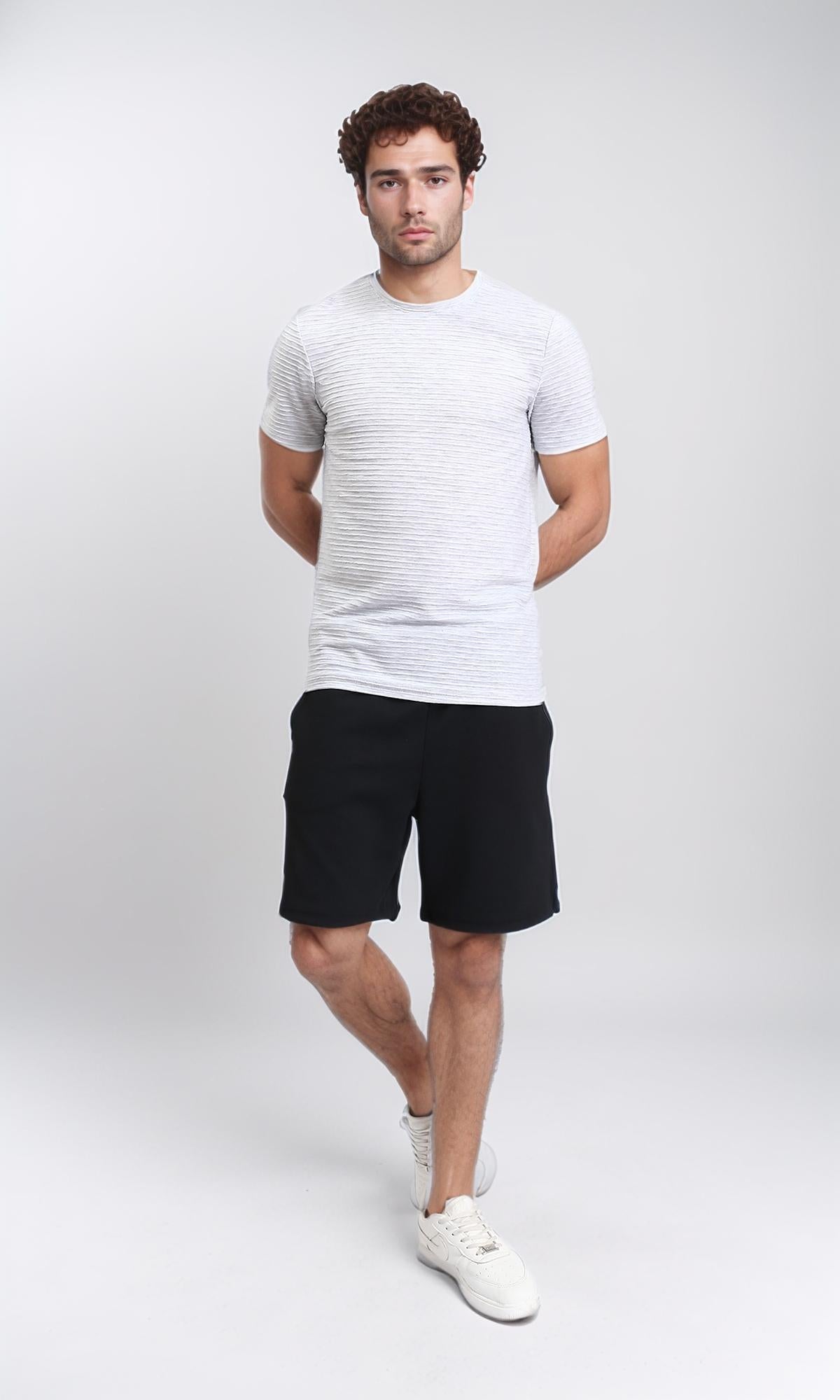 R210935 - Self Pattern Short Sleeves Slip On Tee - Black