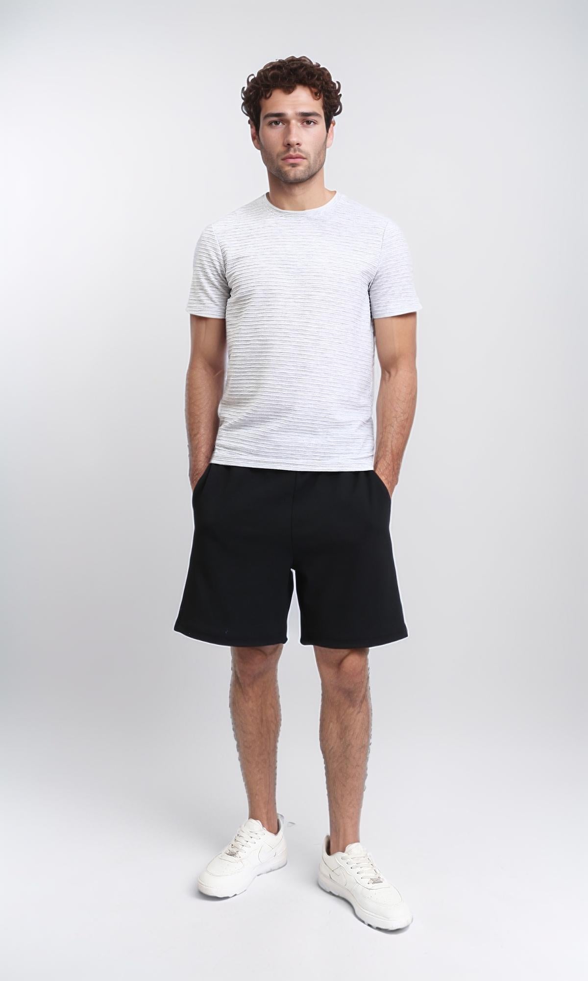 R210935 - Self Pattern Short Sleeves Slip On Tee - Black