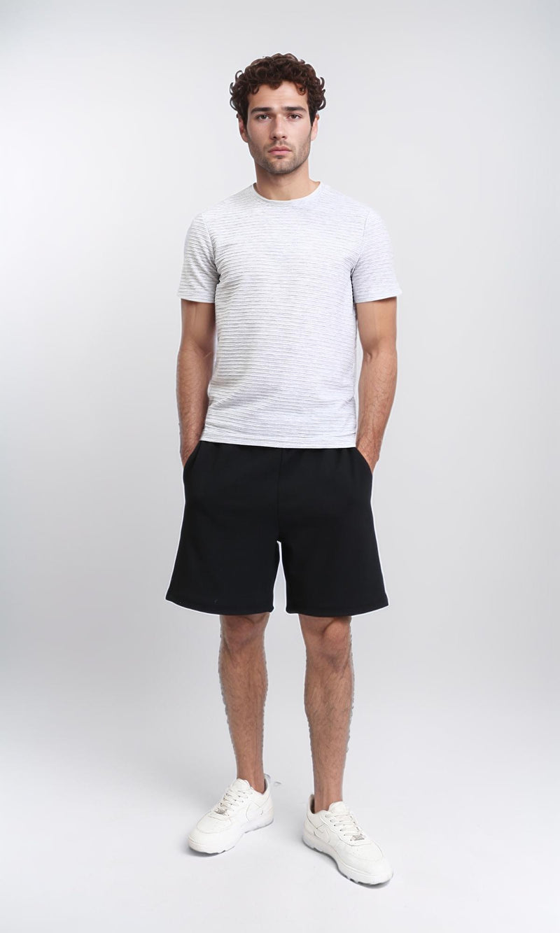 R210935 - Self Pattern Short Sleeves Slip On Tee - Black