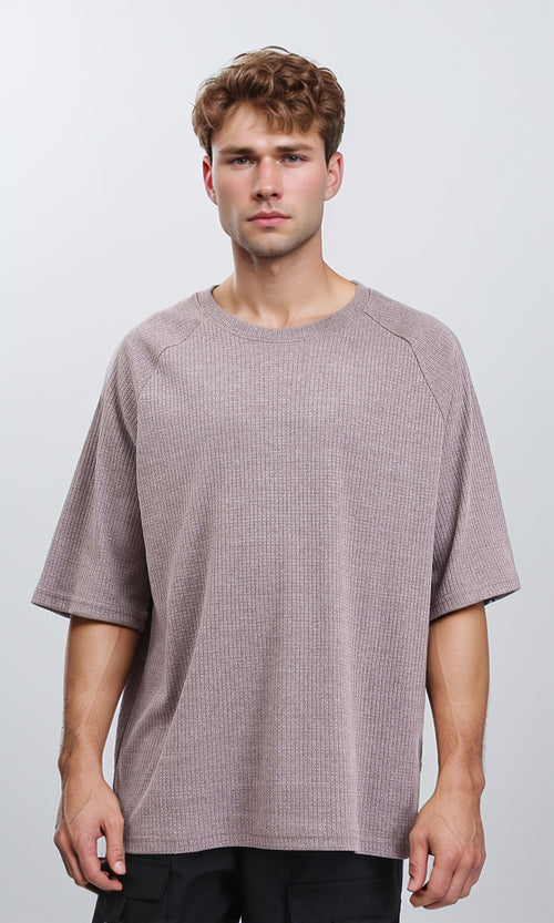 R210937 - Self Pattern Short Sleeves Slip On Tee - Dark Coffee