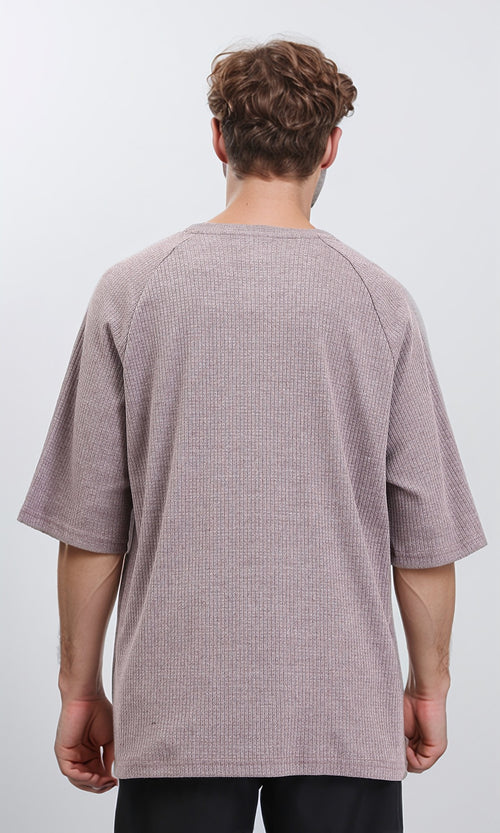 R210937 - Self Pattern Short Sleeves Slip On Tee - Dark Coffee