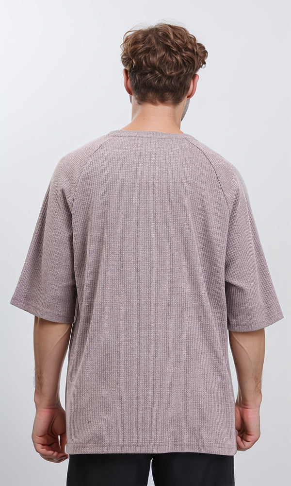 R210937 - Self Pattern Short Sleeves Slip On Tee - Dark Coffee