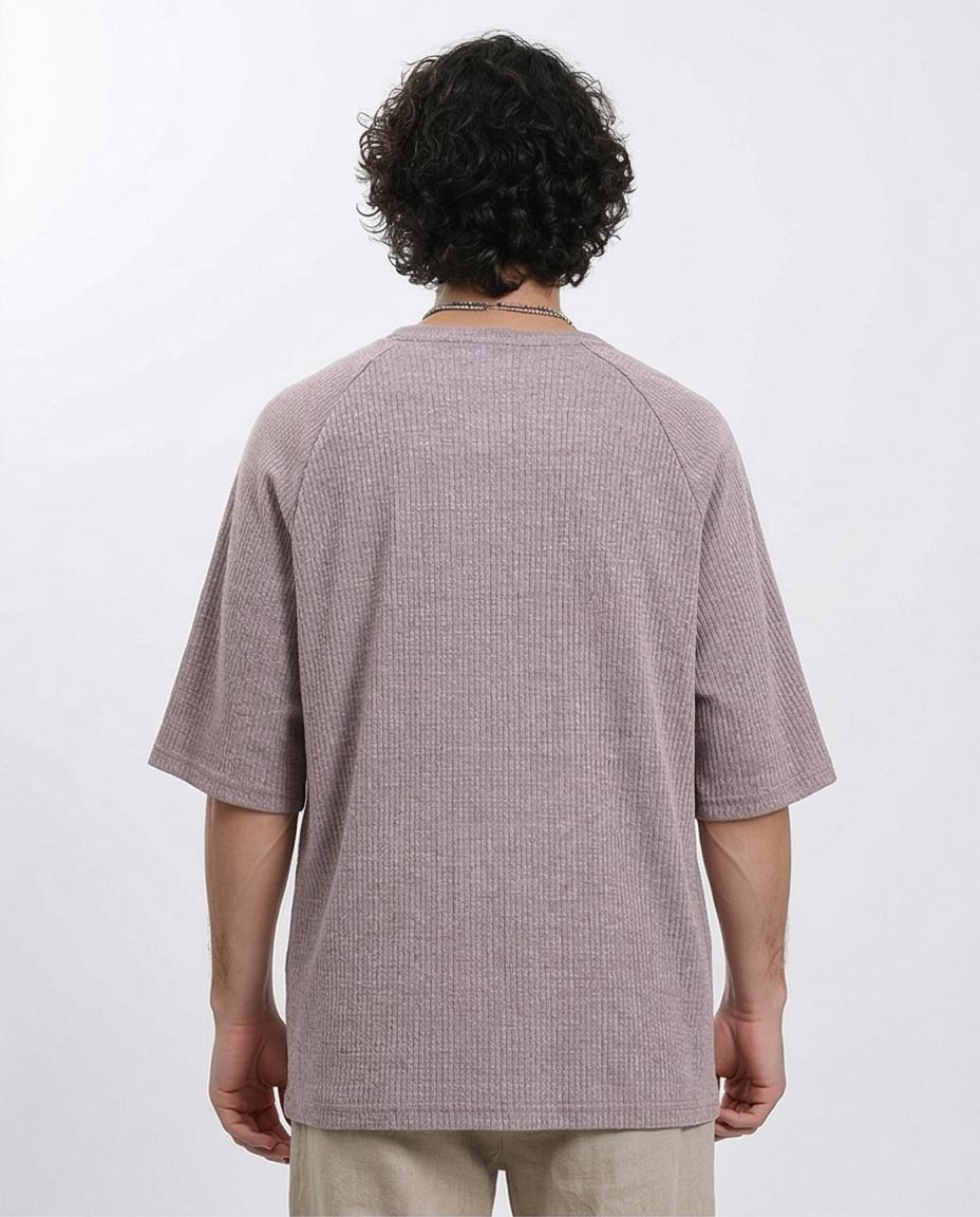 Ravin | Men's Oversized Mauve Waffle-Knit Raglan Tee - Dark Coffee - R210937
