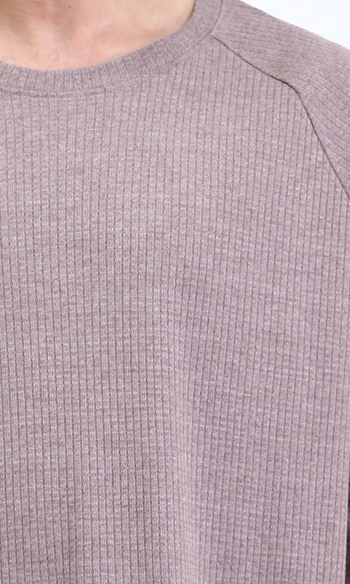 R210937 - Self Pattern Short Sleeves Slip On Tee - Dark Coffee