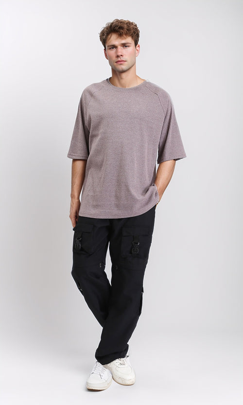 R210937 - Self Pattern Short Sleeves Slip On Tee - Dark Coffee